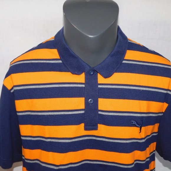 PUMA Mens 2XL Blue Orange Striped Pique Golf Polo Shirt - Picture 2 of 8